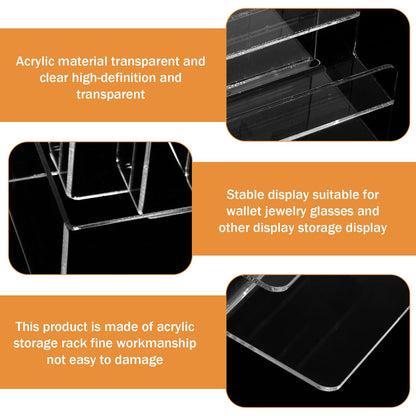 Giantree 2 PCS 4 Tier Acrylic Wallet Display Stand, Clear Purse Handbag Organizer Jewelry Riser Display Stand 7.8" Clear Multi Slot Counter Table Shelf for Cosmetic Perfume Sunglasses