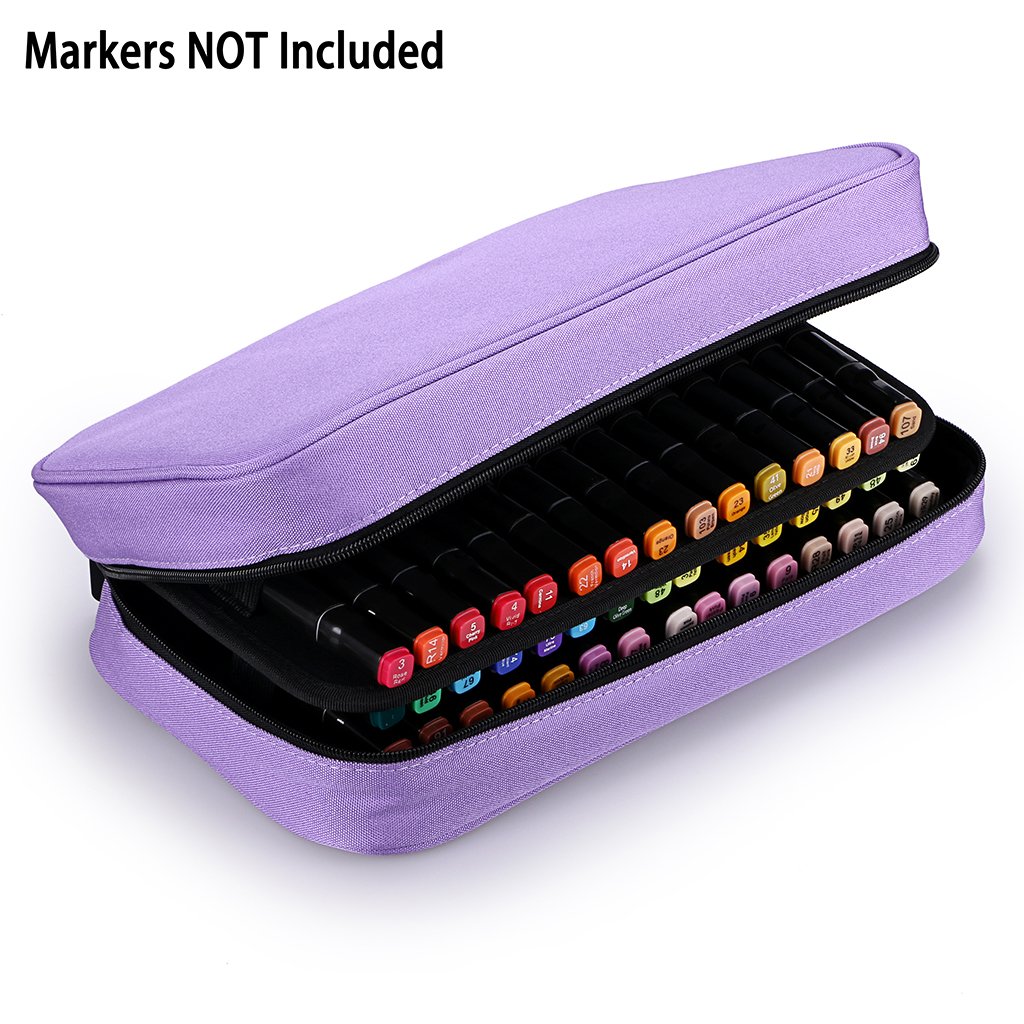 BTSKY Art Marker Carrying Case Lipstick Organizer-60 Slots Canvas Zippered Storage for Touch Spectrum Noir Paint Sharpie Markers, Empty Wallet Only (Purple)