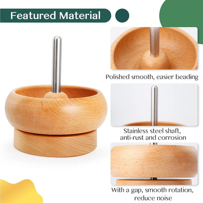 Tilhumt Bead Spinner for Jewelry Making, Effortless Rotating Wooden Clay Bead Spinner with 2 Big Eye Beading Needles and 3000 Seed Beads, Beading Supplies for Making Waist, Bracelets, Necklace