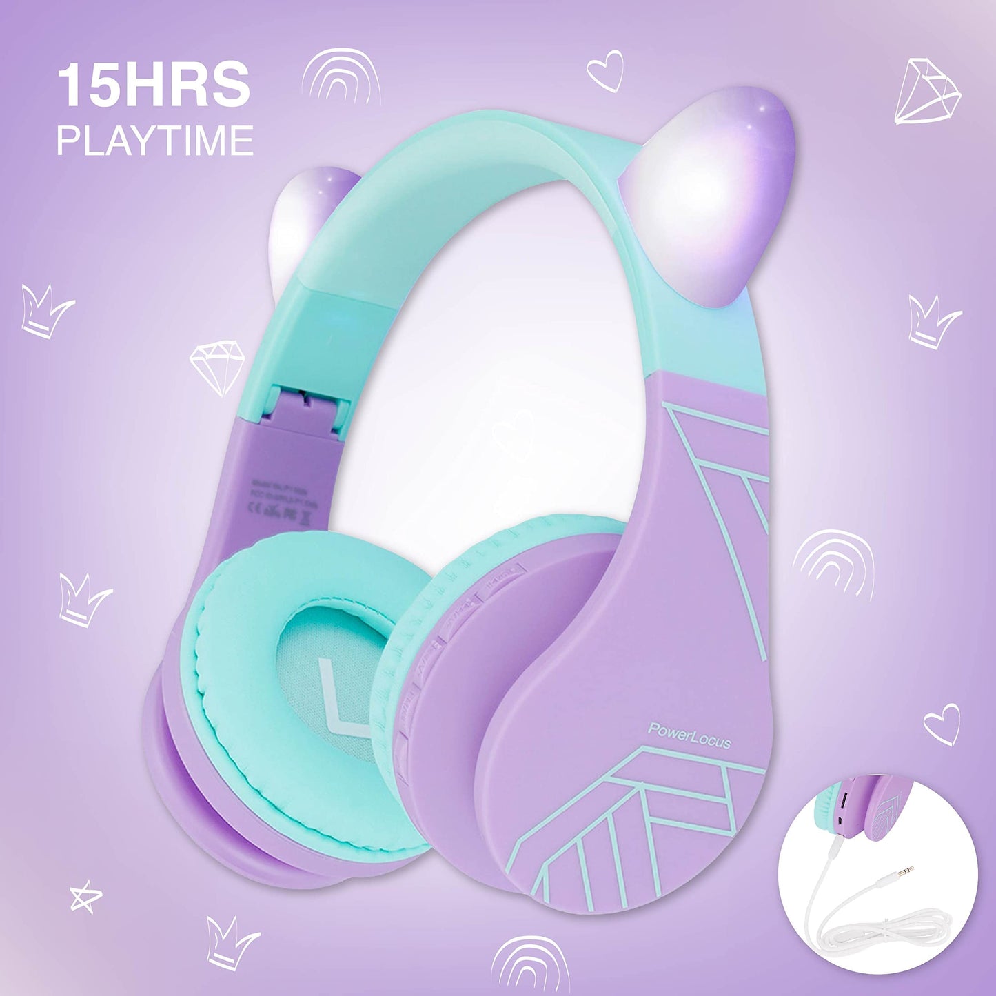 PowerLocus Bluetooth Headphones for Kids, Wireless Foldable Headphones Over Ear, Headphone with Microphone, 85DB Volume Limit, Wireless and Wired Headset with Micro SD, FM for Cellphones, Tablets, PC
