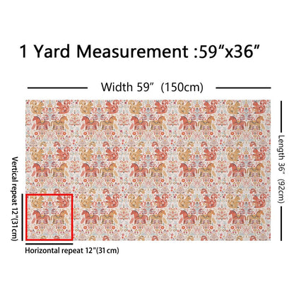 Castle Fairy Floral Horse Fabric by The Yard,Boho Botanical Soft Flannel Polyester No Stretch Fabric for Sewing Lover,Rustic Farmhouse Crafting Supplies,Fish Squirrel 1 Yard,36" L x 59" W