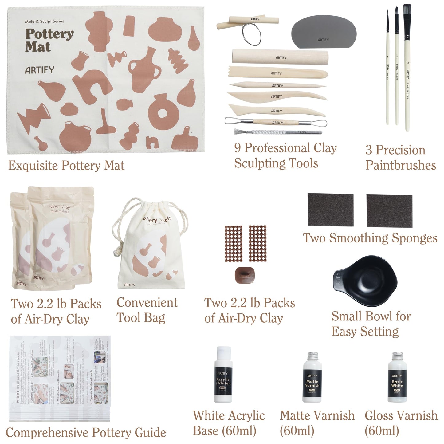 ARTIFY Air Dry Clay Kit for Adults, DIY Pottery Craft Airdry Tool Kit at Home, Art Hobby Clay Sculpting Modeling Making, Date Night Couples Family Beginners Valentines Day Gifts