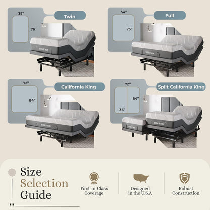 Sven & Son Classic Adjustable Bed Base, Head and Foot Lift, Massage, Under-Bed Lights, USB, Gel Memory, Zero Gravity Smart Frame - Split California King + 12 inch Memory Foam Matt (Medium)