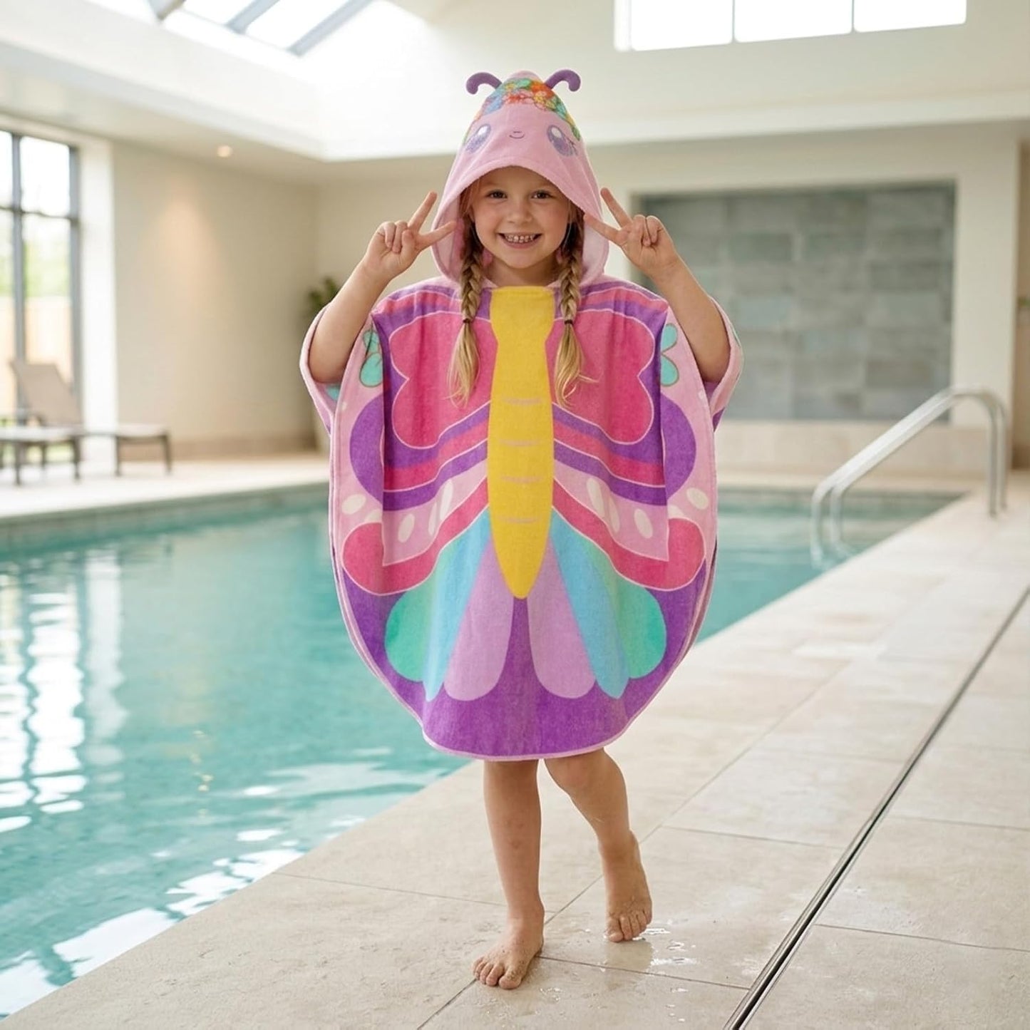 Towel,100% Swimming, 3-6 PinkSheep Kids Beach Cotton Bath Towel with Hooded, Super Absorbent Girl Poncho Towel
