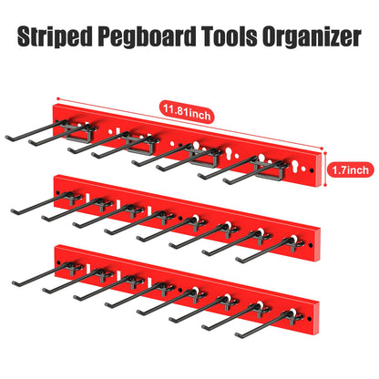 CCCEI 3 Modular Pegboard Strip Storage, Metal Peg Slat Wall Mount for Garage, Basement, Garden, Laundry Room Organization. Flexible Tool Organizer for Rake, Shovels, Crafting. Gifts for Men, Red.