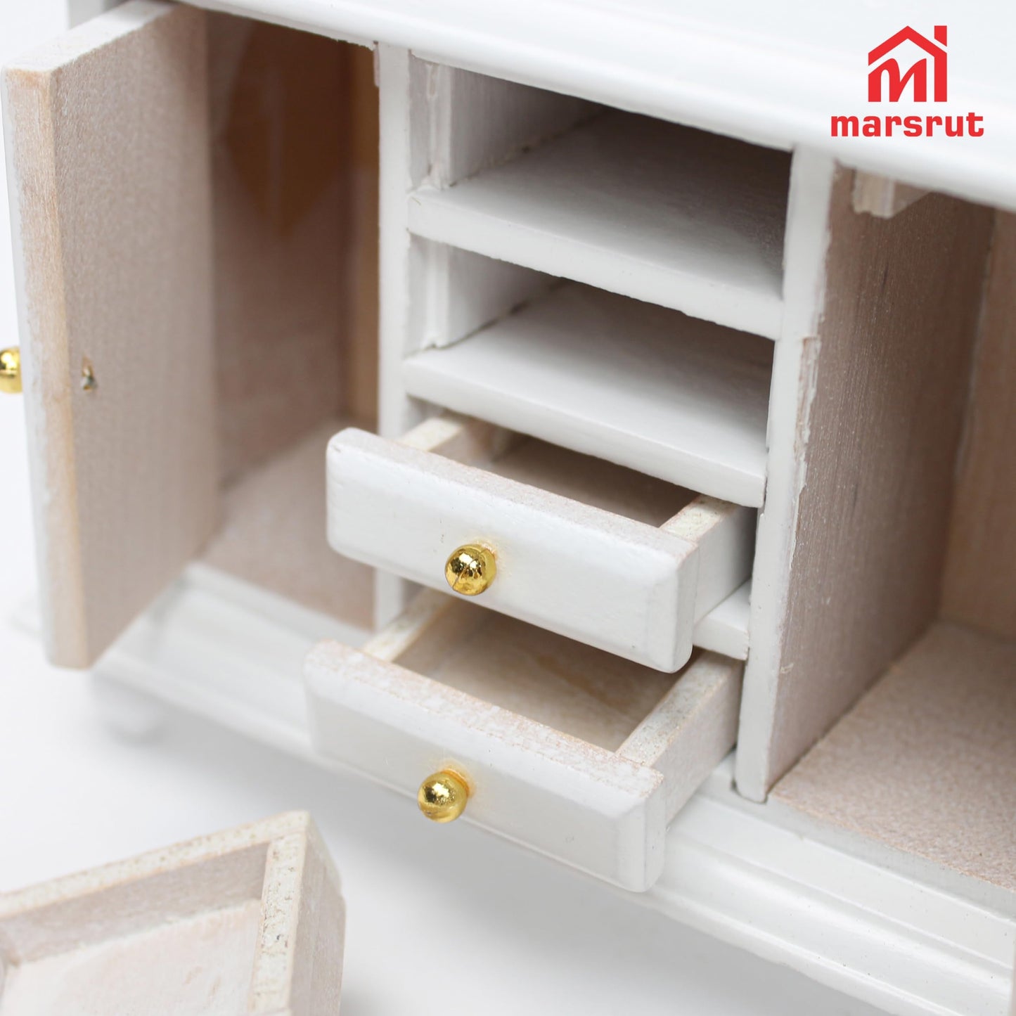 Dollhouse Miniature Cabinet 1/12 Scale Bookshelf Bookcase Cupboard Hutch, Mini Furniture Kitchen Accessories, European Items Living Room Wooden Storage Sideboard Display Showcase Shelves, White