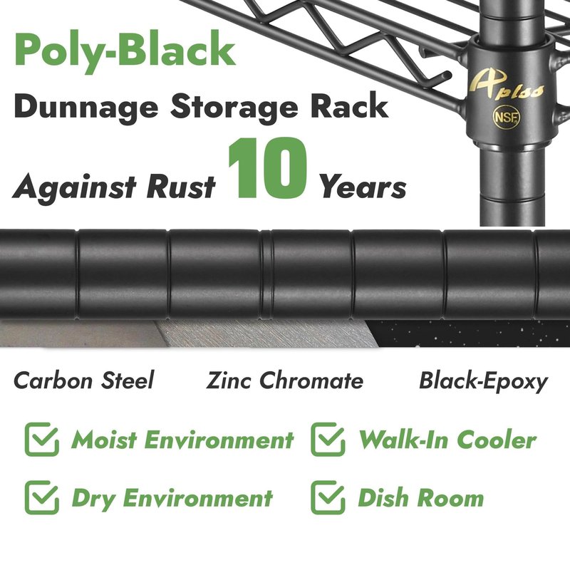 APLSS 12" D x 42" W x 14" H Black Heavy Duty Wire Shelving with 2 Tier Shelves, NSF Certified, Height Adjustable, Wet&Dry Environments, for Kitchen Garage Walk-in Cooler&Freezer, 800lbs Capacity