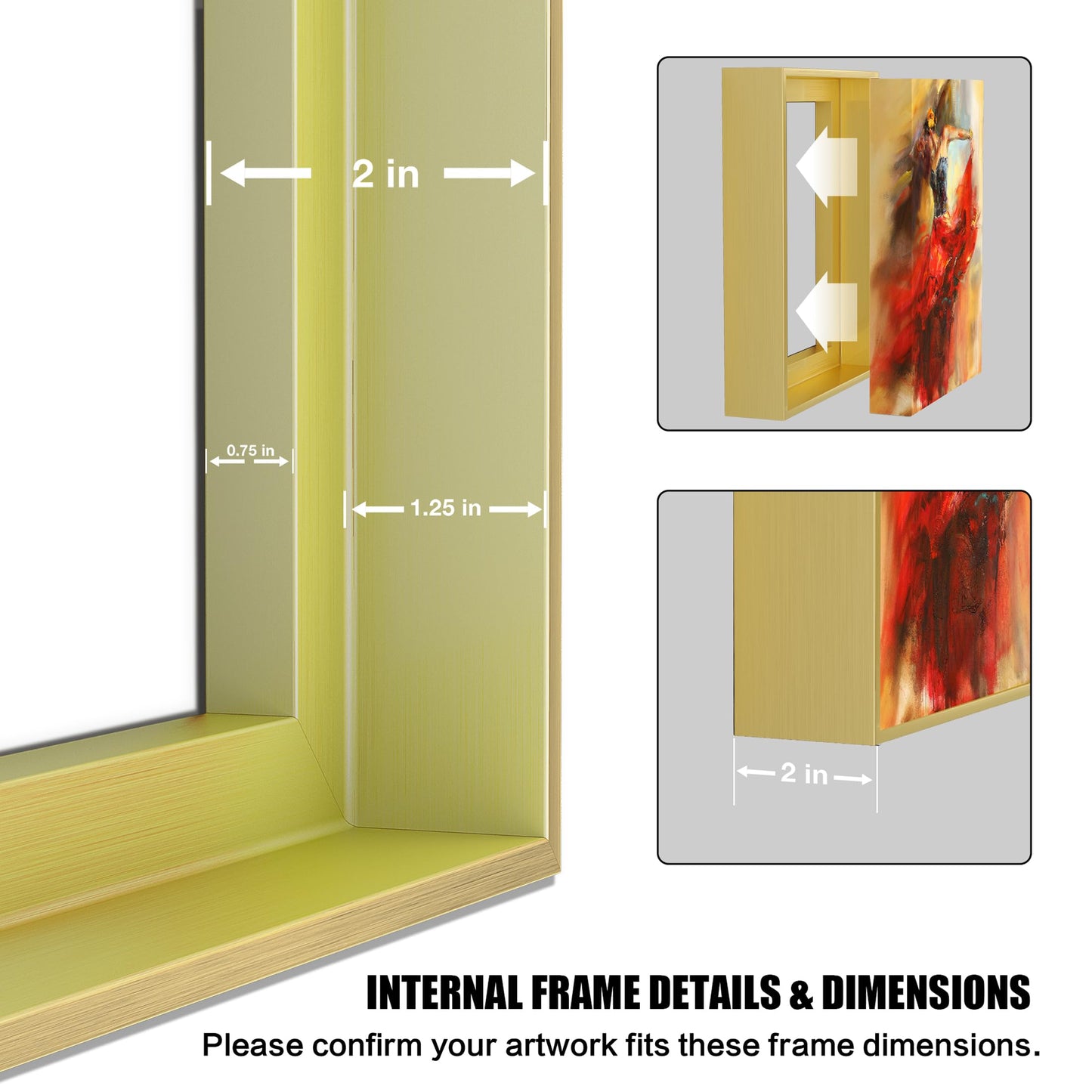Canvas Floater Frame for Finished Canvas Art, 1.25" Deep Floating Shadow Gap Design, Floating Frame for Canvas Art, Modern Gallery Style Wall Decor, Hardware Included (Champagne Gold, 11x14)