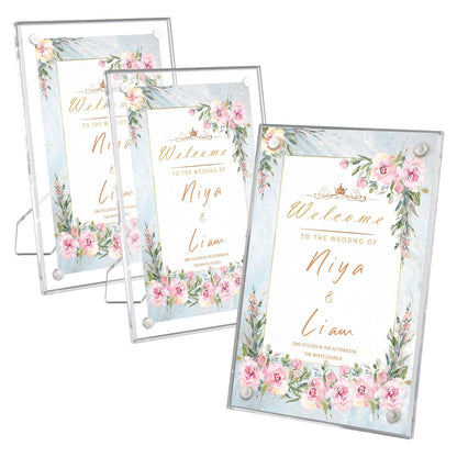 3 Pack 4x6 Acrylic Picture Frames with Stand, Floating Effect, Frameless Frame with Strong Magnets, for Wedding Sign Reception, Decoration, Photos and Art Display