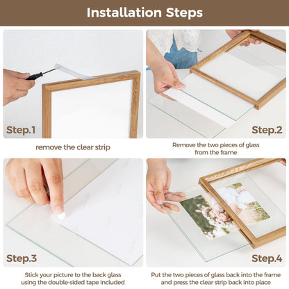 Axeman 8x10 Floating Picture Frame - Solid Oak Wood Picture Frame, Double Tempered Glass Photo Frame 2x3 4x6 5x7 6x8 8''x10'' Wood Frame, Wall Mount Or Tabletop Standing, Natural