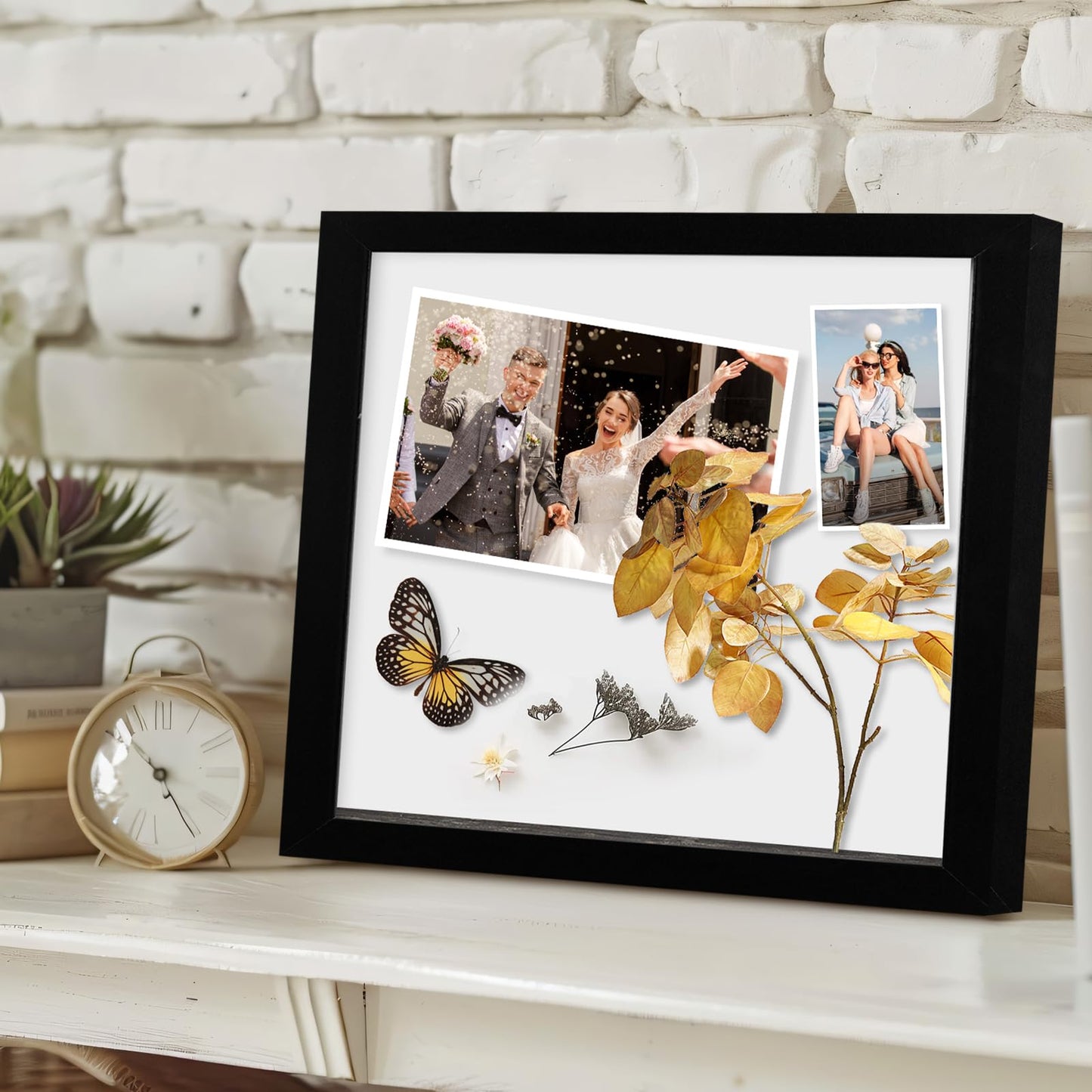 Muzilife 8x10 Shadow Box Frame Wood 3D Picture Frame with Glass Cover, Display Case for Wall-Hanging or Free-Standing Picture Showcase, Set of 3, Black