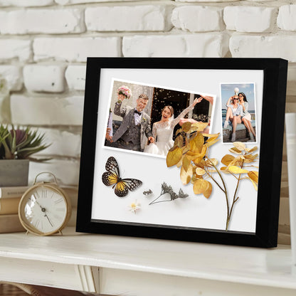 Muzilife 8x10 Shadow Box Frame Wood 3D Picture Frame with Glass Cover, Display Case for Wall-Hanging or Free-Standing Picture Showcase, Set of 3, Black