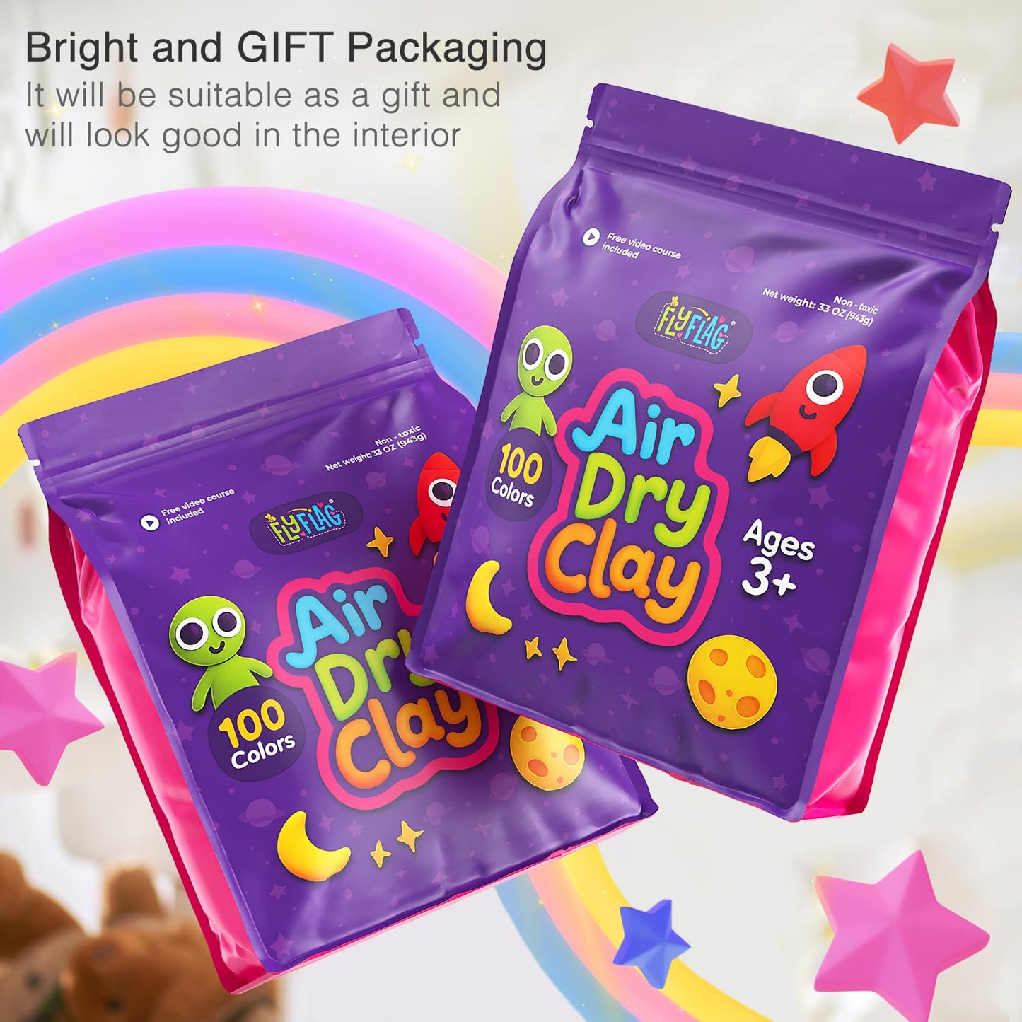 FlyFlag Air Dry Clay - 100 Colors, Ultra Light and Soft, Non-Toxic Modeling Clay for Kids with Tools and Tutorials, for Creative Play and Learning