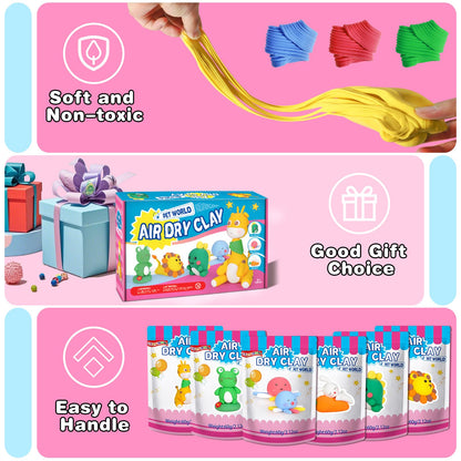 ifergoo Air Dry Clay for Kids - Animal Modeling Clay Kit, 6 Animal Designs with Sculpting Tools & Tutorials, Ultra Light & Soft, Arts & Crafts DIY Creative Toys, Gifts for Age 3-12 Girls & Boys