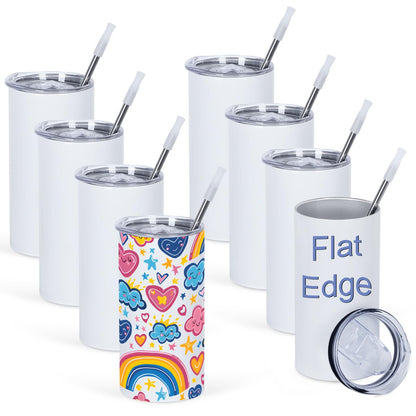 Draheri 8 Pack 12 Oz Sublimation Tumblers Blanks Bulk, Stainless Steel Double Vacuum Insulated Sublimation Tumbler for Kids, Individually Boxed (Flat Edge)