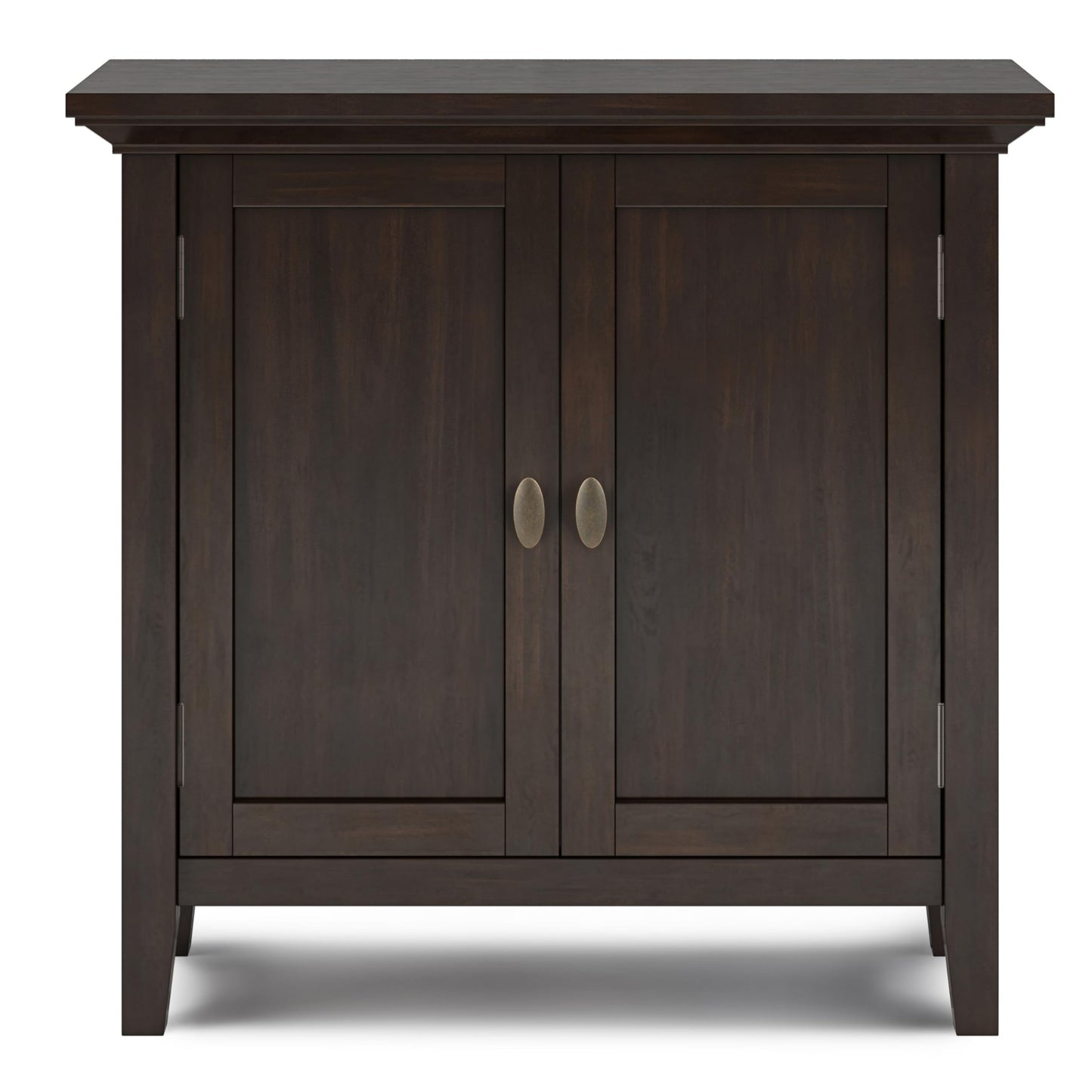 SIMPLIHOME Redmond Storage Cabinet - 32 inch Wide Solid Wood 2-Shelf Low Storage Cabinet in Brunette Brown, Transitional Accent Cabinet for Entryway with Adjustable Shelves and Tapered Legs