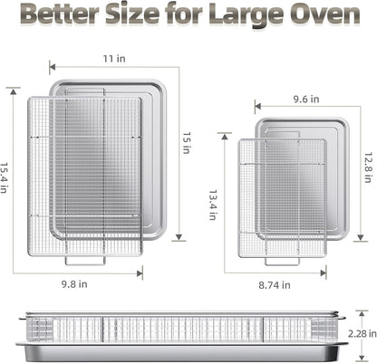 OPENICE Air Fryer Basket Set - 25% Thicker Stainless Steel Pans with Magnetic Cheat Sheet | Oven Crisper Tray