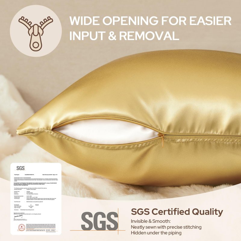 HOMEIDEAS Gold Decorative Throw Pillow Covers 18x18 Set of 2, Glossy Faux Silk Pillow Covers for Couch Sofa Bed Decor Luxury Euro Summer Cushion Covers