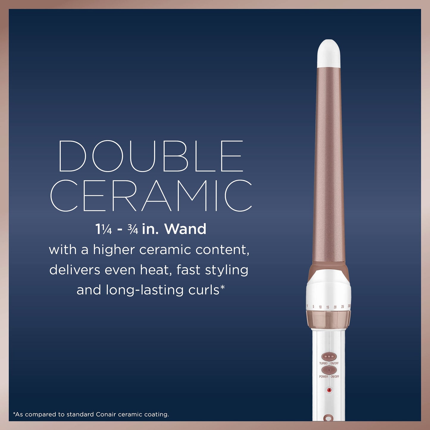 Conair Double Ceramic 1 1/4-inch to 3/4-inch Curling Wand, Tapered Wand Produces Beachy Waves, White
