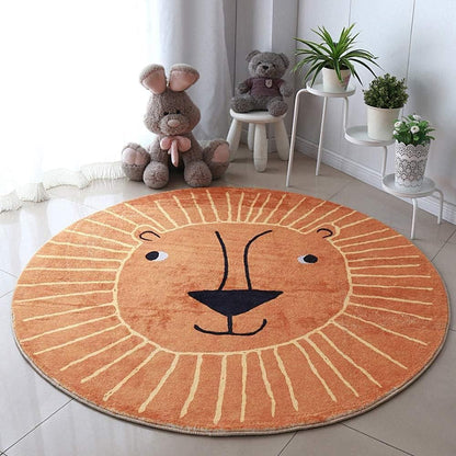 Poowe Decor,47.2" Orange Lion Round Kids Playroom Rug Alphabet Rug-Kids Play Mat Non-Slip Baby Crawling Mat Circle Area