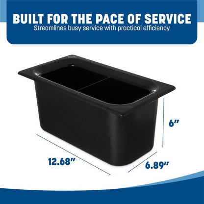 Carlisle FoodService Products CM110303 Coldmaster ABS Third-Size Divided Food Pan, 3.40 qt. Capacity, 12.68" x 6.89" x 6.01", Black