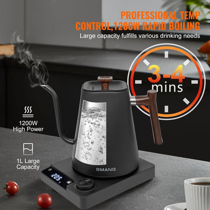 1 304 1L Electric Kettles, Gooseneck Electric Kettle, Temperature Control, for Pour Over Coffee and Tea, Stainless