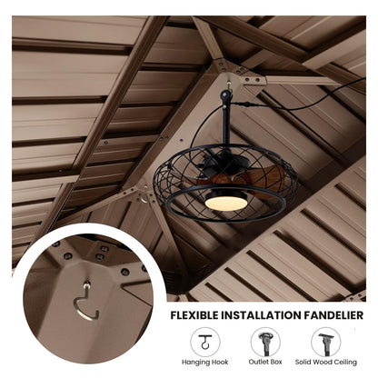 CROSSIO 20'' Outdoor Ceiling Fans with Lights, Gazebo Fan Wet Rated Remote&APP Control, Plug in Ceiling Fan for Patios, Pergola, Ceiling Fan with Remote Control, Hanging with Hook,Black