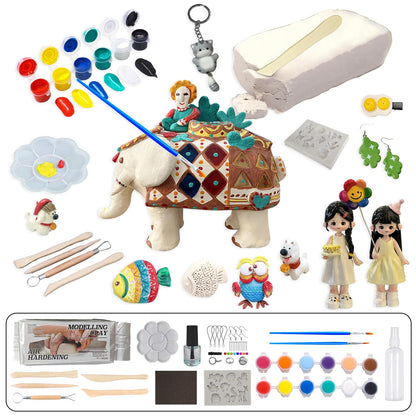 GOVOY Air Dry Clay Pottery Kit DIY Clay Kit for Beginners Handmade Pottery at Home with 12pcs of Paints Wooden Sculpting Tools Animal Mold Kids Adults Arts and Crafts Set