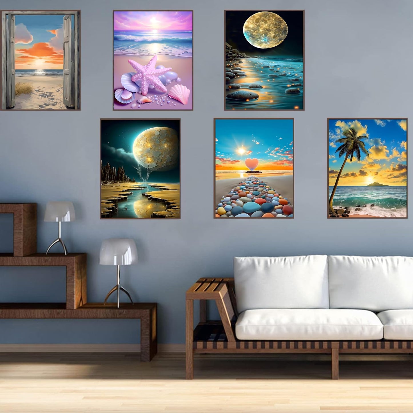 DOTZSO Diamond Art Kits for Adults 6 PCS, DIY Full Diamond Art kit with Crystal Cross Stitch Picture Art and Craft for Adult Beginners 12x16 Inches (Landscape Beach Moon Lake Dream)