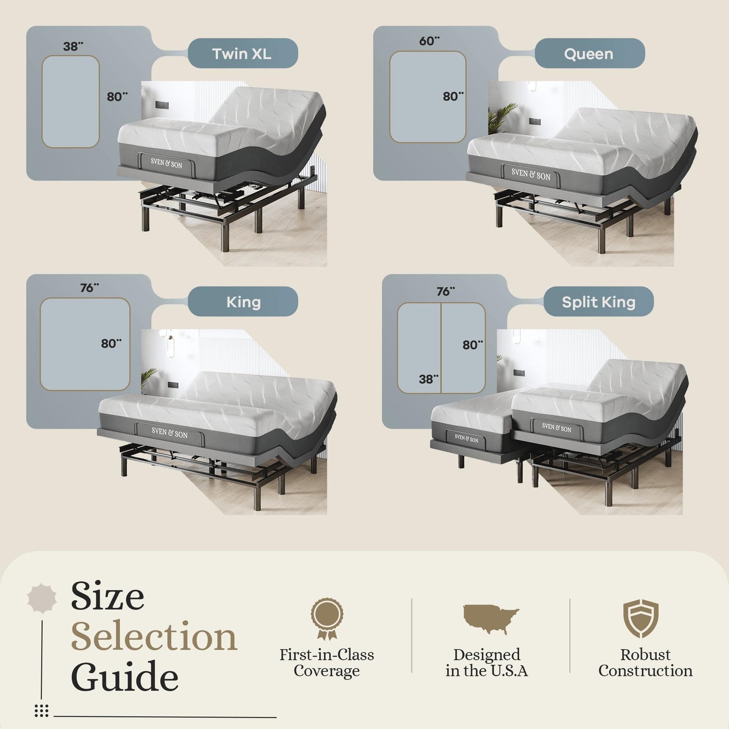 Sven & Son Harmony Adjustable Bed Base, Head and Foot Lift, Massage, Under-Bed Lights, USB, Gel Memory, Zero Gravity Smart Frame - Queen + 12 inch Memory Foam Matt (Medium)