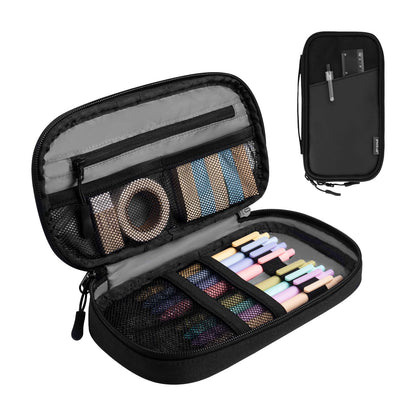 pack all Plus Pencil Pen Case Bag, Large Pencil Pouch with Zipper, Portable Stationery Bag Makeup Bag, Pencil Bag Holder Box for Home Office(Black)