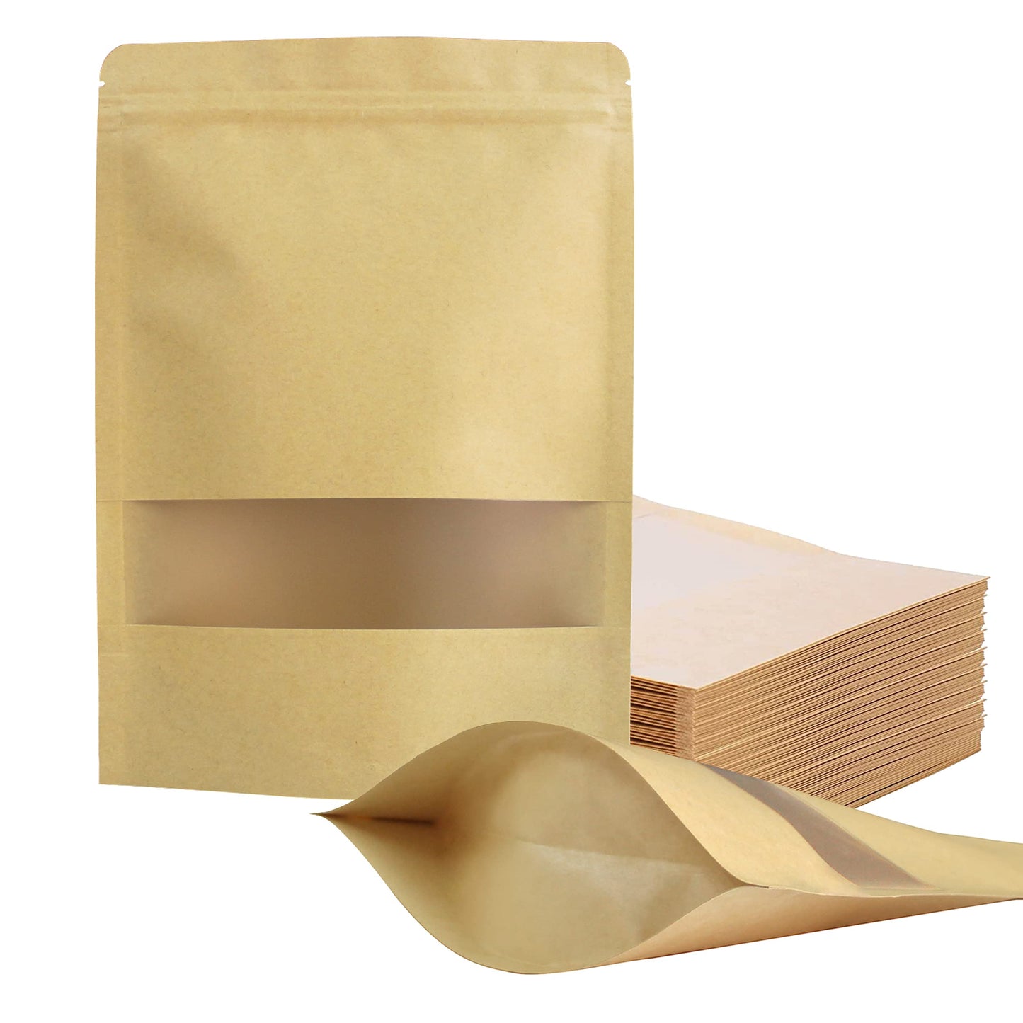 FireKylin 100 Pcs Paper Bags Resealable bags 3.5" x 5.5" Zipper Food Storage Bags, Stand Up, with Matte Window, Reusable, Sealable, for Packaging Products