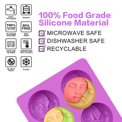 Silicone Soap Molds, different Cavities Soap Mold with Different Shapes, Perfect for Soap Making, Handmade Cake Chocolate Desserts Biscuit Pudding Teacake Jelly （2 Pack - Moon Face）