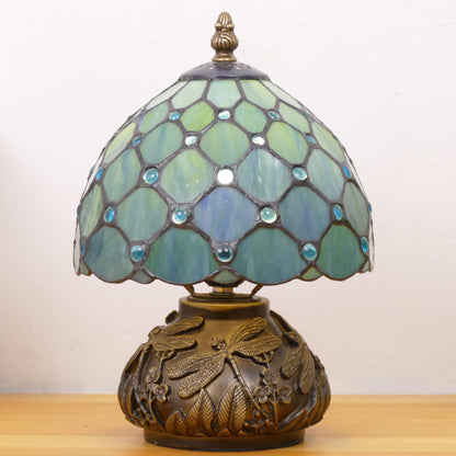 WFAYNTIFL Small Tiffany Lamp Mini Stained Glass Table Lamp Sea Blue Pearl Style Mushroom Memory Sympathy Lamp 8X11 Inch