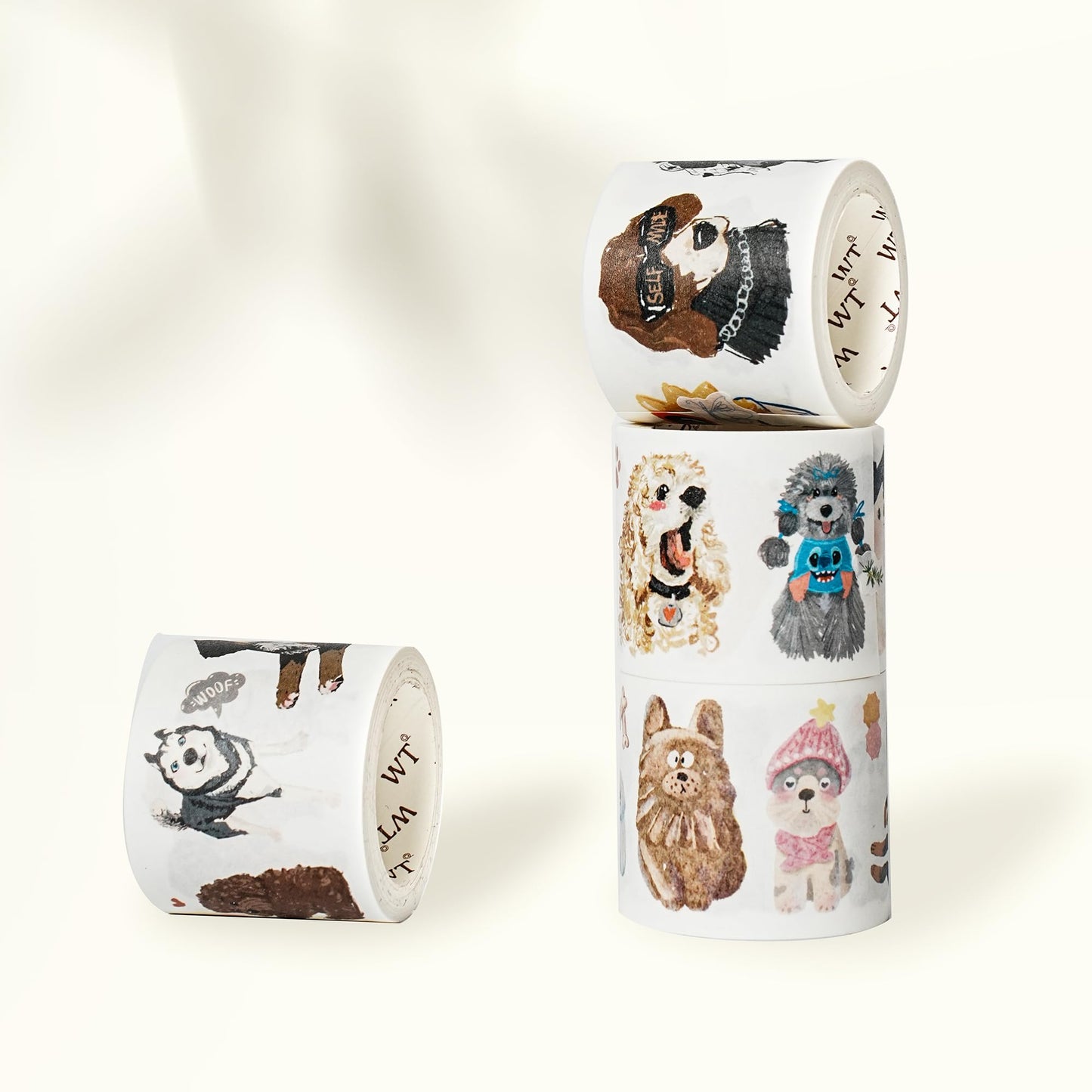 WT Tail Waggers Washi Tape Sticker Set, 4 Rolls, Original Designs, Cute Pet-Themed Decorative Tape for Scrapbooking, Journaling, Planners & DIY Crafts