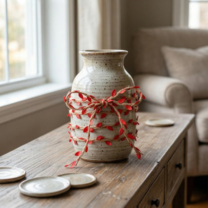 YUENPUN 328 Ft 5MM Burlap Leaf Ribbon, 10 Rolls 33 Ft Natural Jute Twine Rope, Jute Twine with Red Leaves Ply Braided Burlap Ribbon Artificial Leaves Vine Rope for Wedding, Party, Garden Decor