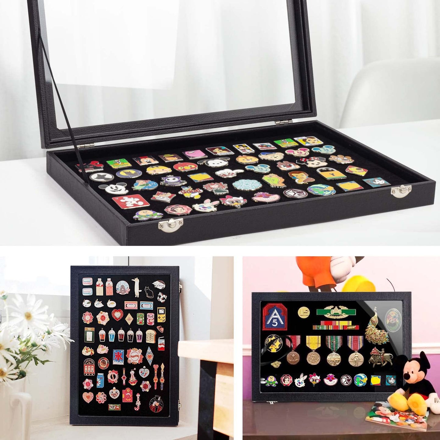 Enamel Pin Display Case, Pin Collection Holder, 14" X 9" Shadow Box Frame for Pins, Black