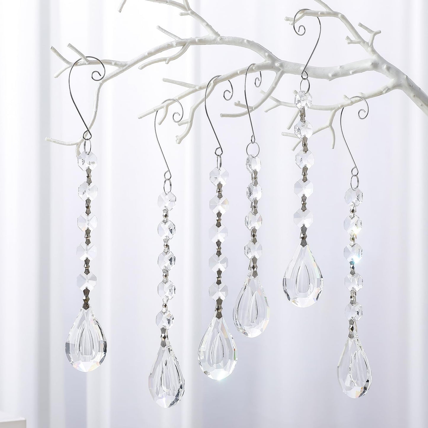 Sun Catchers with Crystals, 6Pcs Hanging Crystals Suncatchers for Windows, Clear Suncatchers Prisms Glass Pendant for Chandeliers, Garden, Christmas Tree Decor