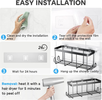 Skiennix Shower Caddy Adhesive Hooks - Strong Waterproof No-Drill Design | 10-Pack (Triple 6pcs + Single 4pcs)
