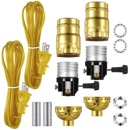 Honoson 2 Sets Lamp Repair Kit Table Rewire Lamp Parts with 3 Way Socket Matching Cord and Essential Hardware Wiring Kit for Table Floor DIY Design Repair Light Do It Yourself(Golden)