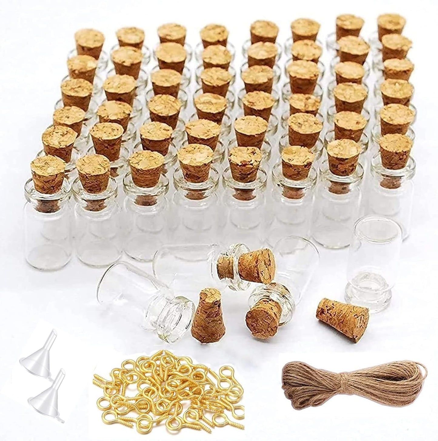 Sxminer 200 Pieces 0.5ml Mini Small Glass Bottles with Cork Stoppers Tiny Glass Jars 20 Meters Twines Eye Screws Clear Mini Vials Corked Bottles DIY Arts Crafts Projects Decoration Party Favors Gifts