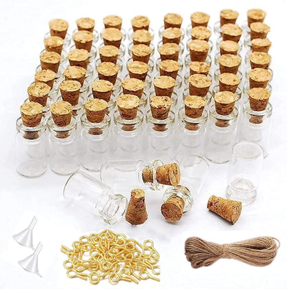 Sxminer 200 Pieces 0.5ml Mini Small Glass Bottles with Cork Stoppers Tiny Glass Jars 20 Meters Twines Eye Screws Clear Mini Vials Corked Bottles DIY Arts Crafts Projects Decoration Party Favors Gifts