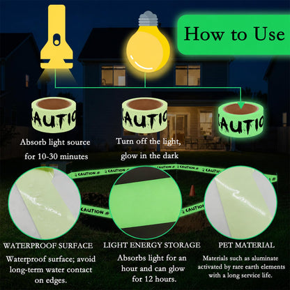 Zeptrix Glow in The Dark Halloween Decorations Caution Tape 2inx32.8ft Scary Warning Glow Tape Roll Indoor Outdoor Barricade Safety Night Decor Spooky DIY Home Party Door Danger Zones Office Yard