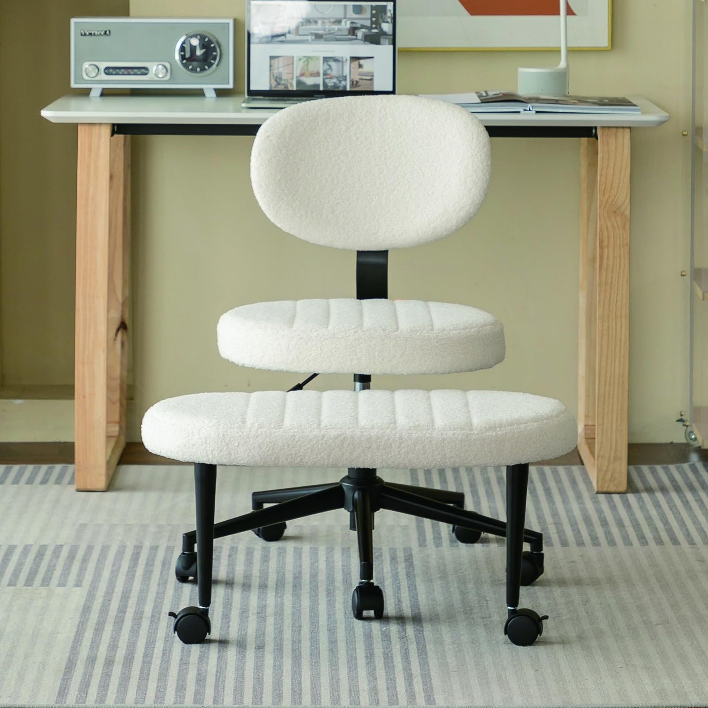 Ergonomic Cross Legged Office Chair with Back Support, Multi-Position Swivel Desk Chair for Adults, Meditation and ADHD Fidget Work Chair with Rolling Base, White