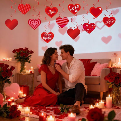 Valentine's Day Decorations-40 Pcs Hanging Swirls, Red Conversation Hearts Cards and Foil Double Swirls - Ceiling Hanging Decor for Valentine Party, Classroom, Home