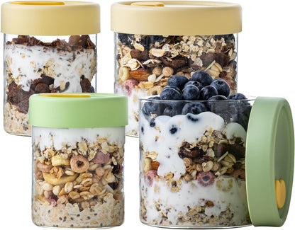 22oz 16 oz (4PCS) Overnight Oats Containers with Lids, & Glass Jars with Airtight Lids, Wide Mouth Overnight Oats Jar