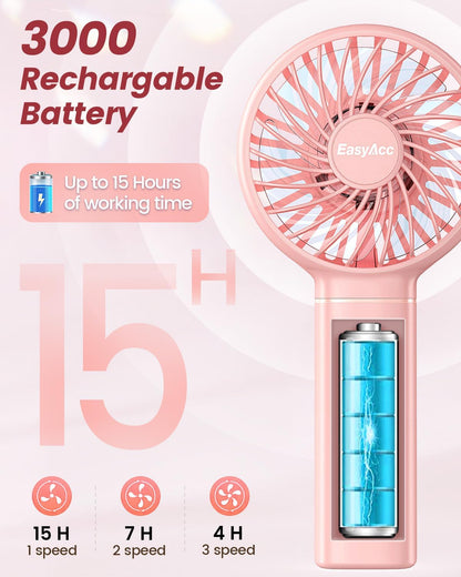 EasyAcc Mini Portable Handheld Fan, Premium Motor Personal Fan, USB C Rechargeable for Kids, Women, Outdoor, Pink