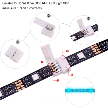iCreating 5050 4Pin LED Strip Connector Kit 10mm RGB 4 Pin LED Connector Accessories Kit Include L LED Connectors for Strip Lights, 4-pin LED Light Strip Connectors with Wire, LED Extension Cable