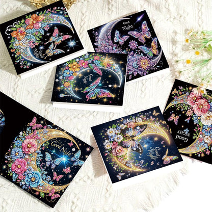 6 Pack 5D DIY Diamond Painting Moon Butterfly Greeting Card Kit, Diamond Art Christmas Birthday Holiday Greeting Card, Art Crafts Kit Creative Gift with Envelope