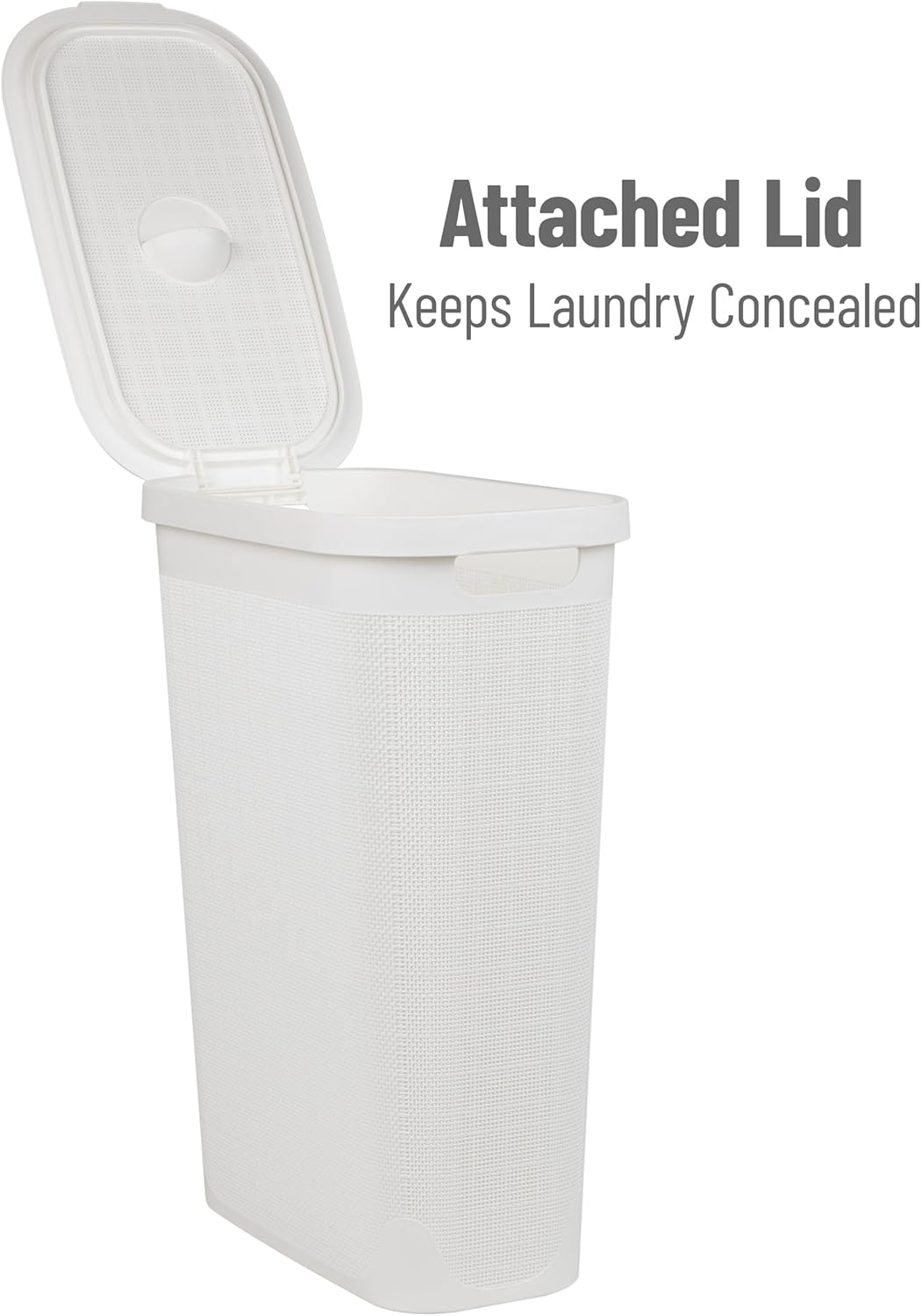Mind Reader 40L Slim Laundry Hamper - Clothes Basket with Lid, Linen Design, Plastic, 18.5”L x 10.75”W x 23.5”H
